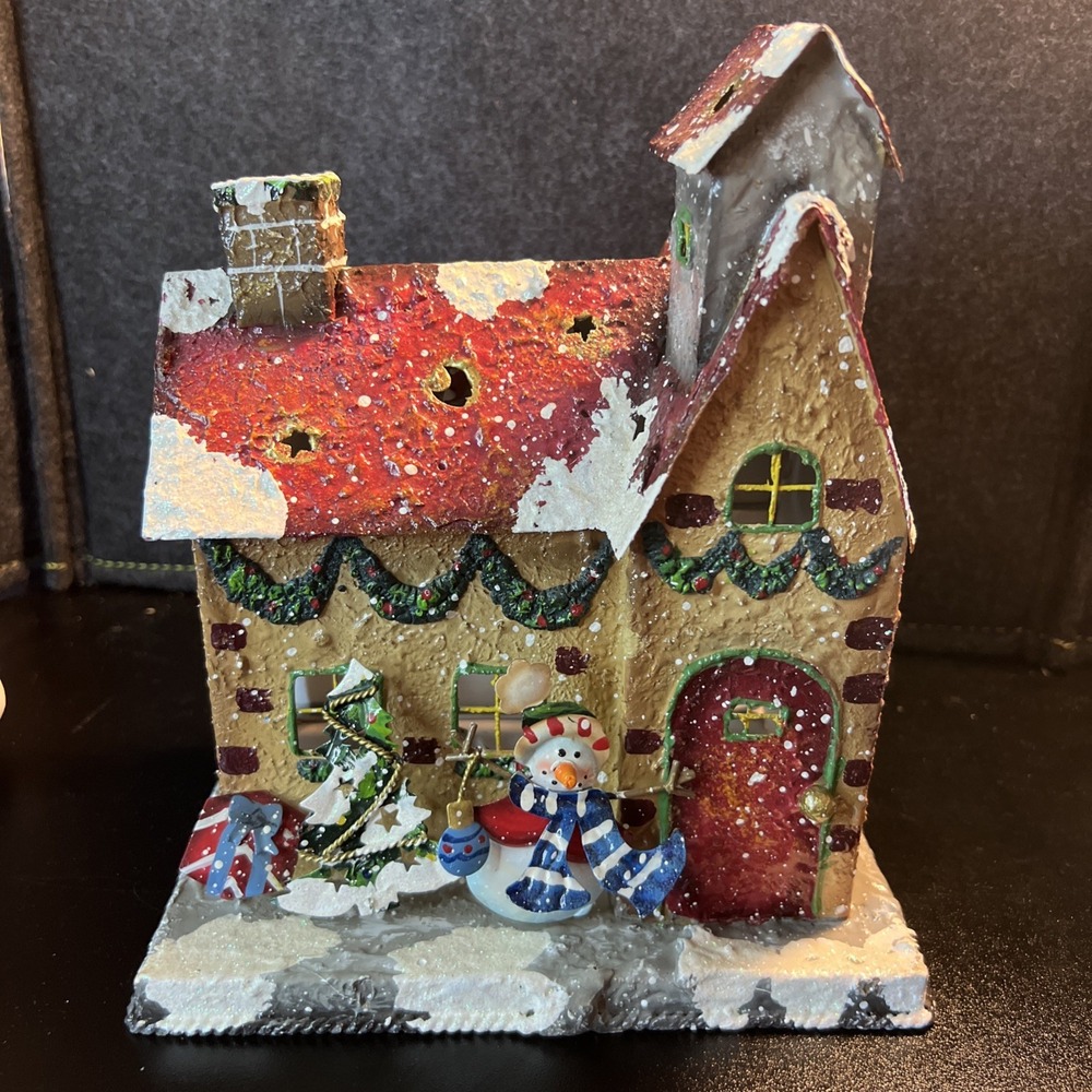 VINTAGE HOME INTERIORS XMAS Church Tin Luminary DBL Votive Candle Holder (#V45)